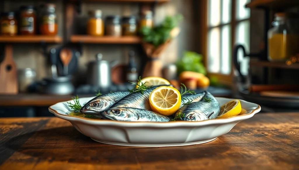 Saborea sardianas premium en un plato gourmet con aceite de oliva y hierbas frescas.