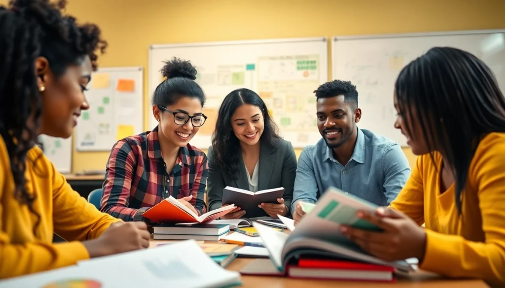 Engaged students in an active classroom environment highlighting Education as a key theme.