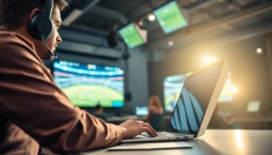 Cover the latest highlights at https://thesportstribune.in with a sports journalist in a lively newsroom.