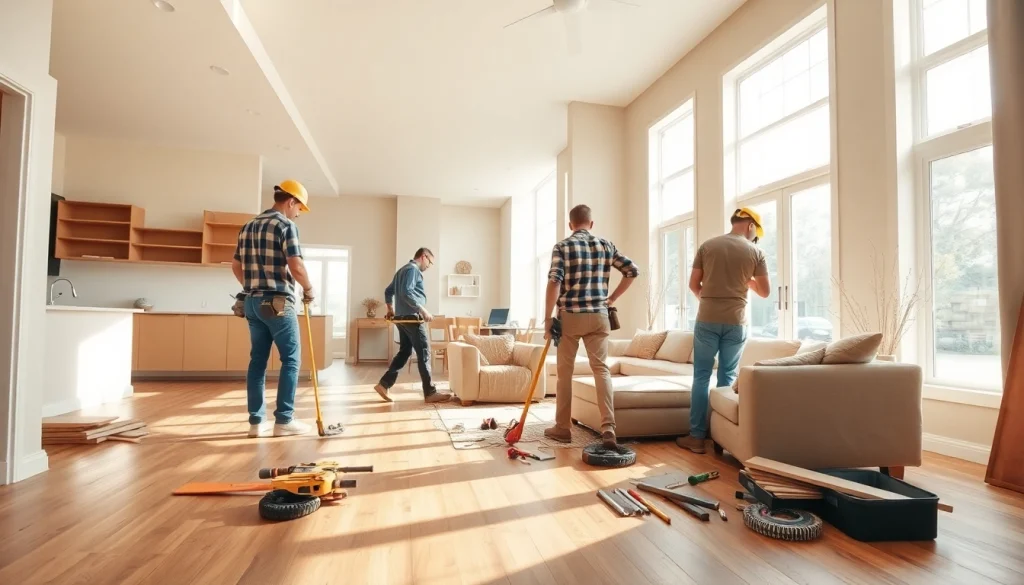 Transforming a home renovation project with contractors enhancing living space.