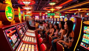 Excited players enjoying the doaslot gaming experience in a vibrant casino environment.