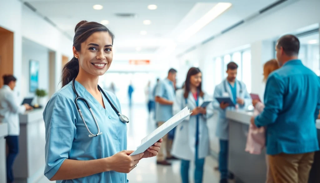 Engaging scene showcasing healthcare staff at https://tweestedenziekenhuis.nl assisting patients warmly.