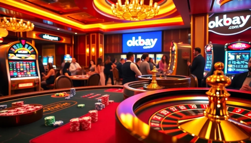 Feel the thrill at okbay.com with vibrant poker chips and a roulette wheel in action.
