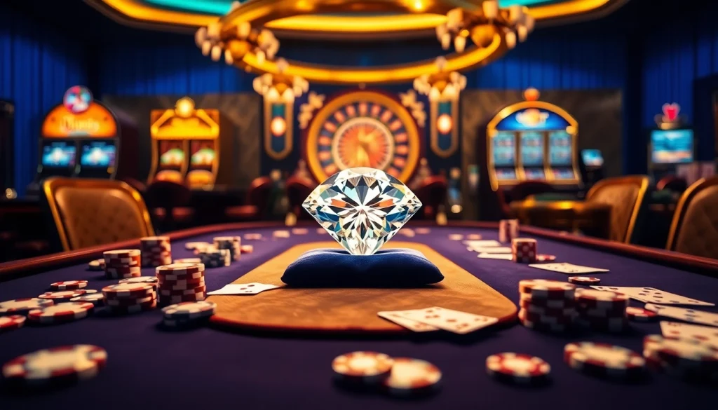 Experience the luxury of diamond 4c with vibrant casino action featuring cards and chips.
