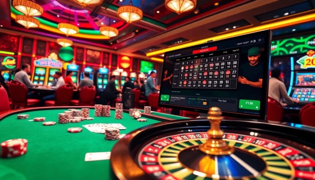 Khela88 bangladesh players enjoy a thrilling online casino experience with vibrant poker chips and roulette.