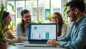 Explore What is a CRM for WhatsApp through a team collaboration scene with CRM software displayed.