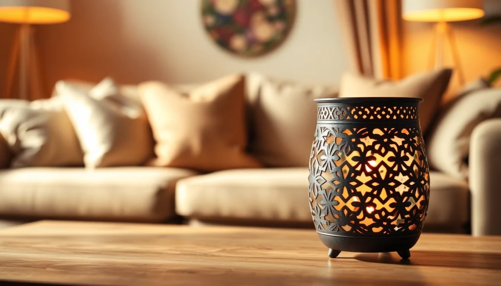 Brightly lit wax warmer from https://www.scentswarmers.com in a serene home setting.