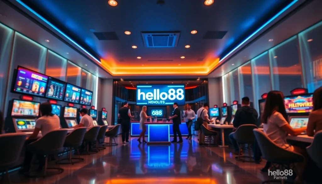 Experience the excitement of online betting at Hello88's modern gaming lounge.