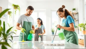 Enhance your environment with our Cleaning service, showcasing a professional team in action within a bright space.