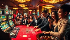 Engage in thrilling action at GO8's premium casino table featuring poker chips and slot machines.