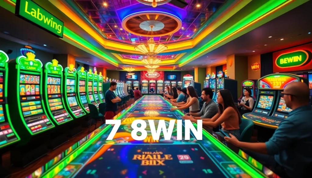 Exciting digital casino scene featuring players enjoying games at 78WIN's online gambling platform.