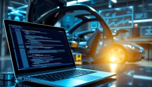 Analyze automotive cybersecurity on https://car-hack-world.com with expert in a modern office.