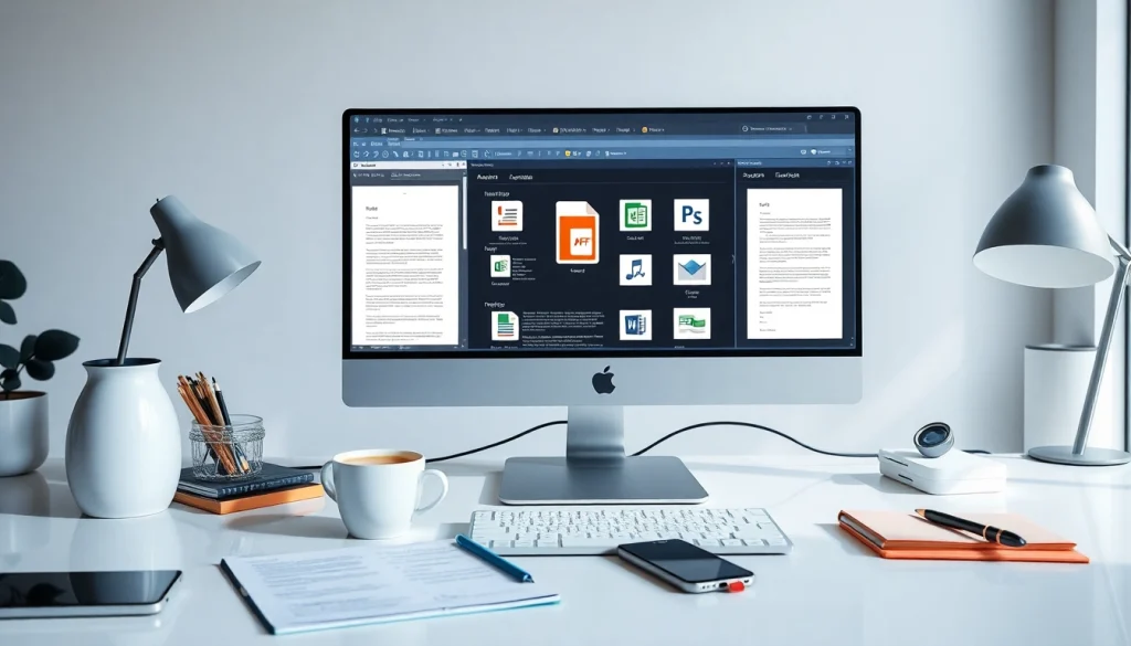 WPS下载 promotion in a modern workspace with WPS Office documents displayed.