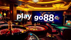 Experience the thrill of play go88 in a vibrant casino setting with roulette wheels and slot machines.