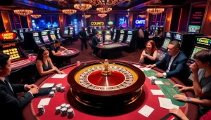 Players enjoying high stakes at the luxurious casino table at https://vmaxso.uk/, celebrating thrilling wins.