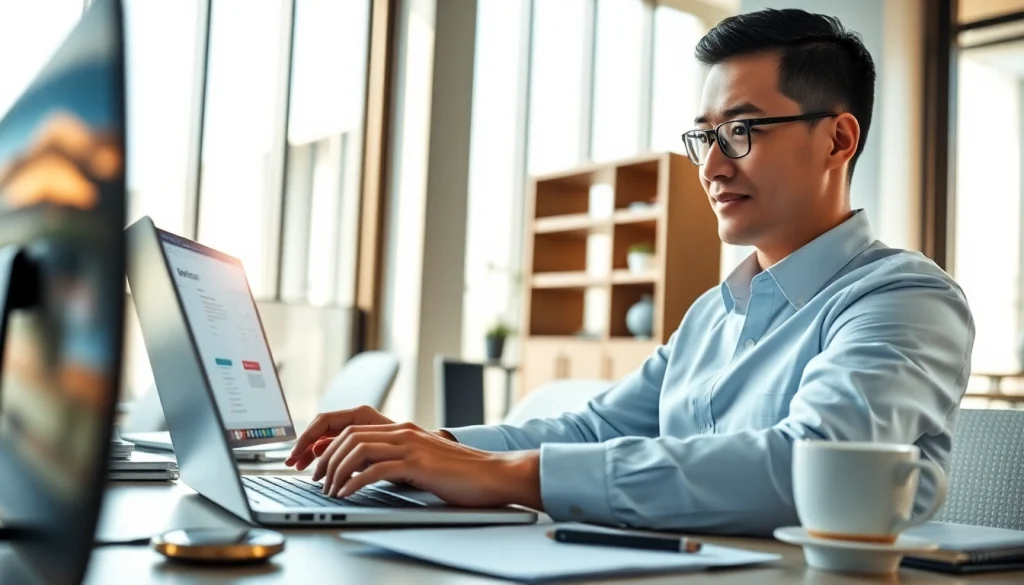 Efficient user engaging with wps电脑版 in a modern office setting, showcasing seamless productivity.