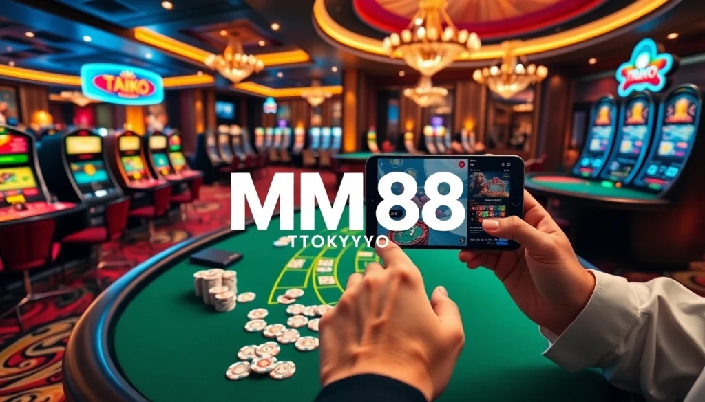 Experience the thrill of gambling at MM88 Tokyo with vibrant casino visuals.