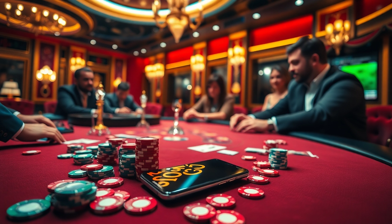 Exciting high-stakes poker game featuring S8 smartphone among colorful chips and cards.
