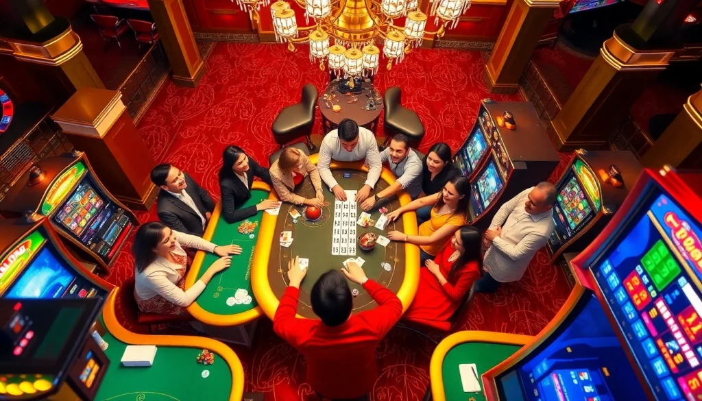 Exciting gambling action at nhà cái shbet featuring vibrant casino tables and players.