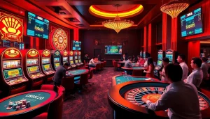 Exciting online gambling scene featuring casino tables and slot machines at https://sshbet.io/.