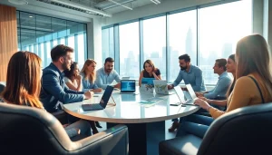 Collaborative team in a vibrant agency office setting enhancing creativity and productivity.