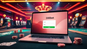 Engaging scene of 166bet Login at a sophisticated casino interface, showcasing excitement and professionalism.
