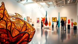 Admire the vibrant glass art collection at kostaboda-artgallery.fr in a stunning gallery setting.