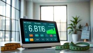 Calculate your BMI with a sleek, user-friendly bmi calculator interface in a modern clinic setting.