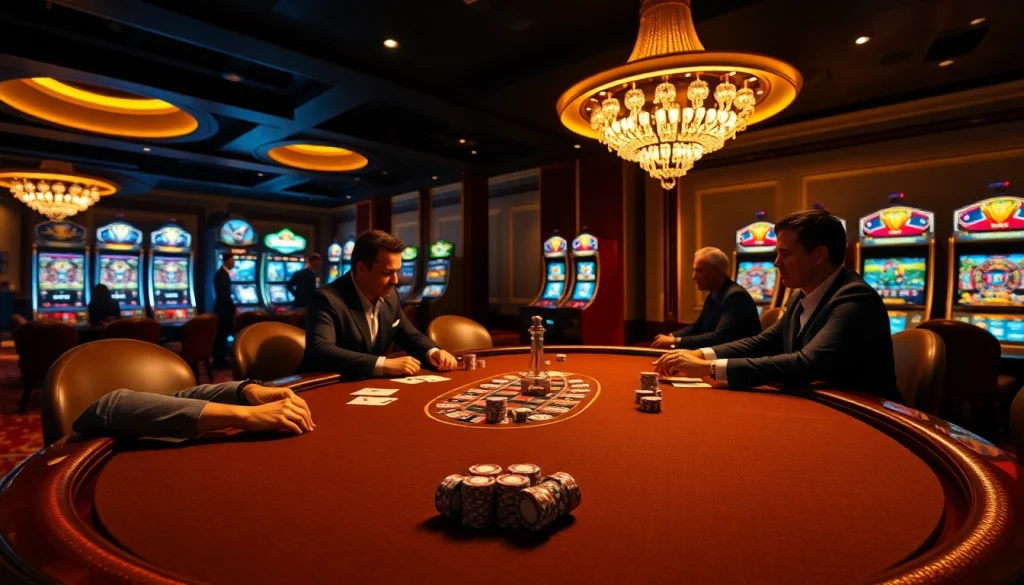 Experience the excitement at top nhà cái with a luxurious high-stakes poker game scene.