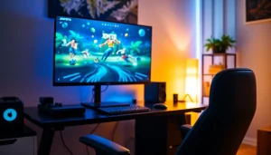 Jentoto pengalaman bermain slot di ruang kerja modern, dengan layar komputer yang menampilkan grafis menarik.