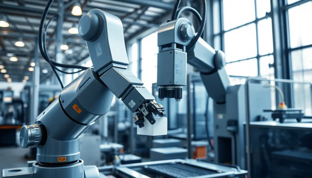 Injection Robot efficiently handling parts in a modern manufacturing environment.