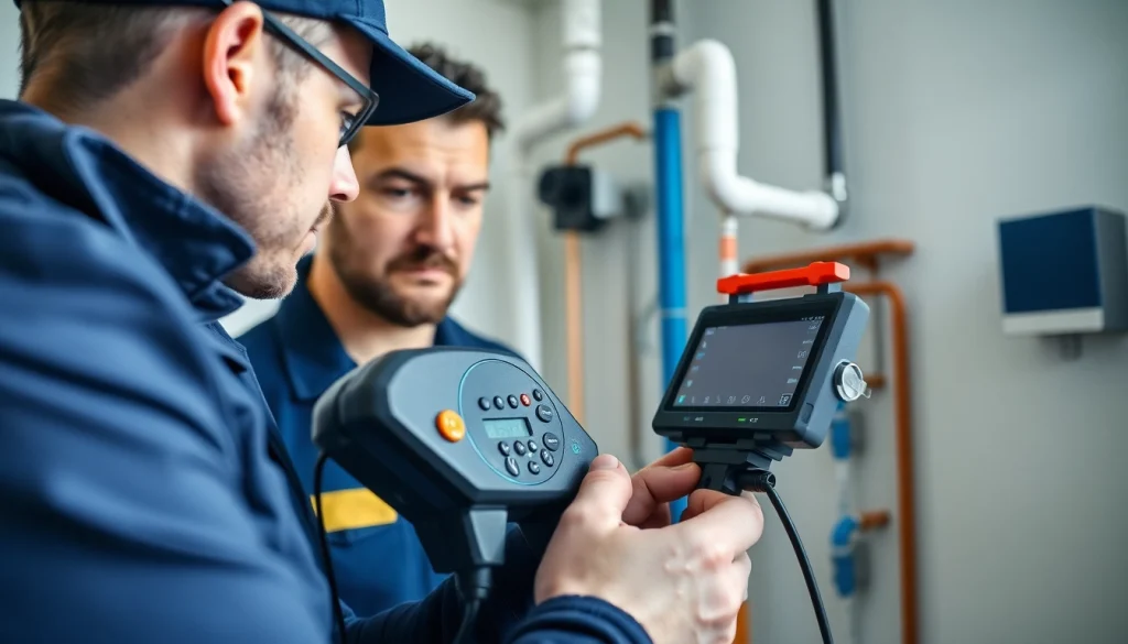 Expert examining Leak Detection Glasgow plumbing systems with advanced tools.