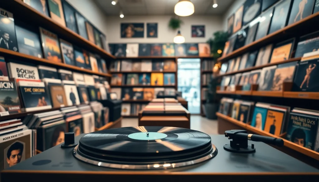 Browse and buy vinyl india records in a warm, inviting music store setting.