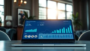 Analyze growth metrics on an Instagram smm panel interface in a modern office.