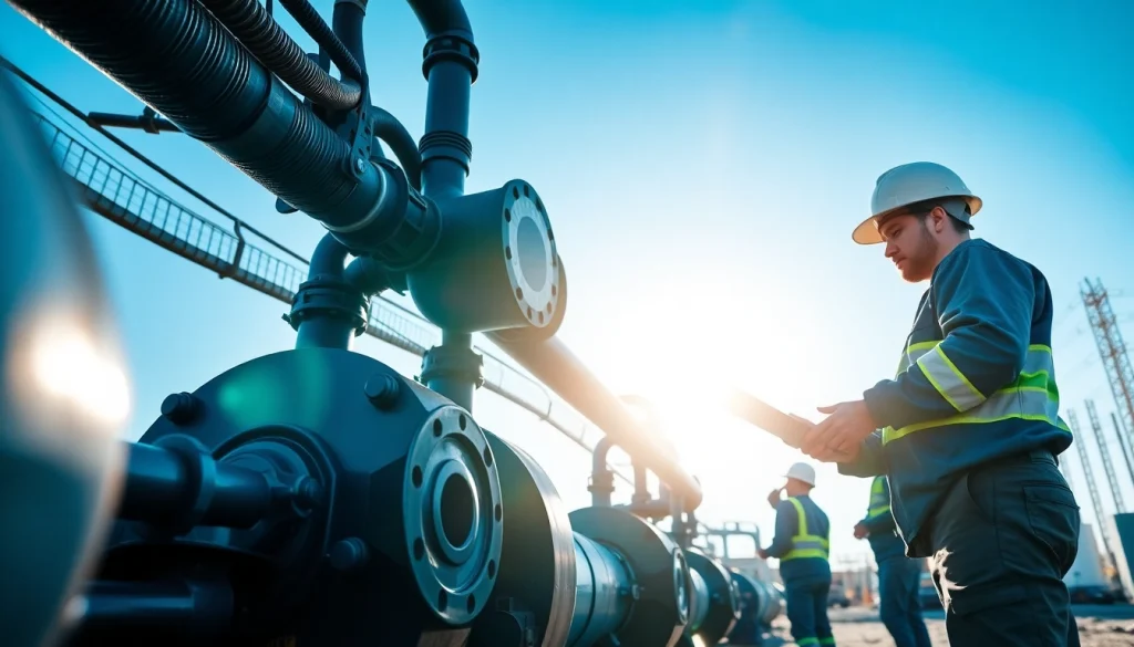 Showcasing industrial water transfer services with professionals operating equipment on-site.