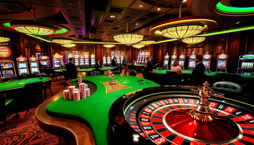 Exciting gaming scene at DR88 nhà cái uy tín featuring poker tables and vibrant slots.