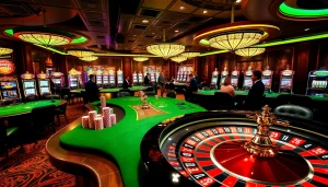 Exciting gaming scene at DR88 nhà cái uy tín featuring poker tables and vibrant slots.