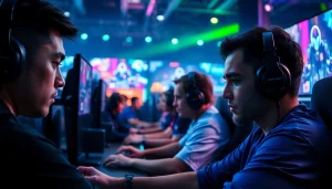 Gamers on https://www.gamelevate.com engaged in an intense esports tournament
