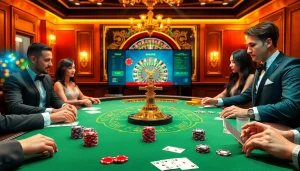 Experience the excitement of online gambling at https://3king.cn.com/ with a vibrant poker game setup and elegant players.