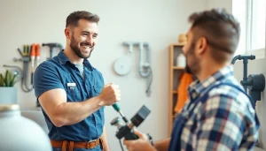 Skillful plumber assisting a homeowner at https://speedyservicestoday.com.au, showcasing expertise and customer service.