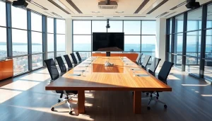 Engage in a business meeting at https://oresundbusinessmeeting.se, showcasing a modern conference room with a scenic view.