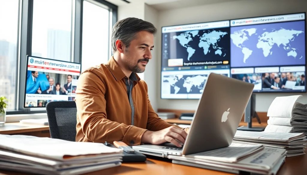 استعرض أحدث أخبار Emiratenewsday.com مع صحفي في بيئة مكتبية حديثة.