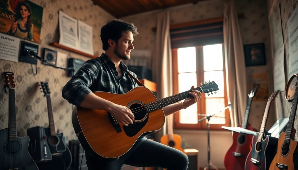 Improve your skills with https://guitarlessons.co.uk by watching a guitarist in a warm studio setting.