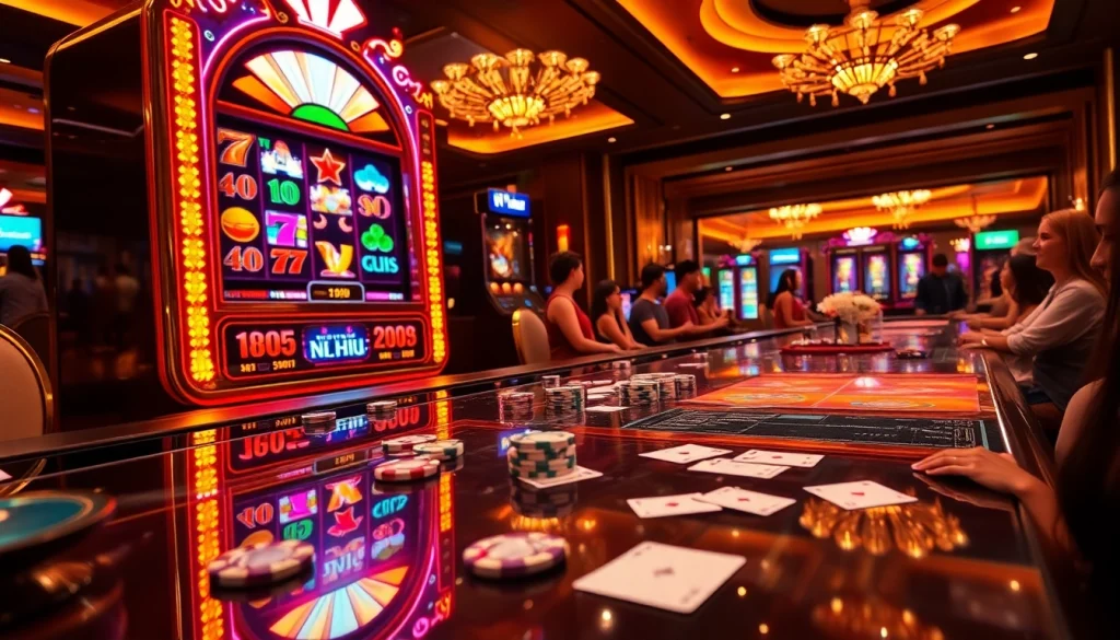 Experience the excitement of Nổ Hũ in this vibrant casino scene featuring captivating slot machines.