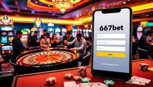 Players engaging in a thrilling casino scene while utilizing 667bet Login on smartphones.