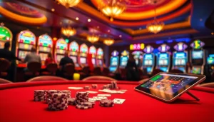 Experience the thrill at RR88 with a vibrant poker table scene and luxurious casino elements.