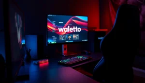 Menyaksikan permainan walettoto dengan antusias di setup gaming modern yang canggih.
