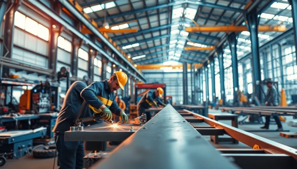 Workers engaged in structural steel fabrication showcasing the precision and skill involved.