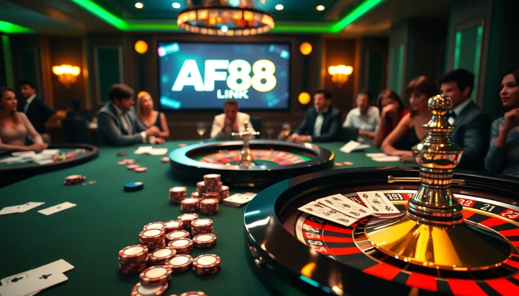 Exciting casino scene showing players engaging in games at AF88 LINK’s luxurious table.