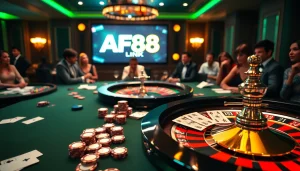 Exciting casino scene showing players engaging in games at AF88 LINK’s luxurious table.